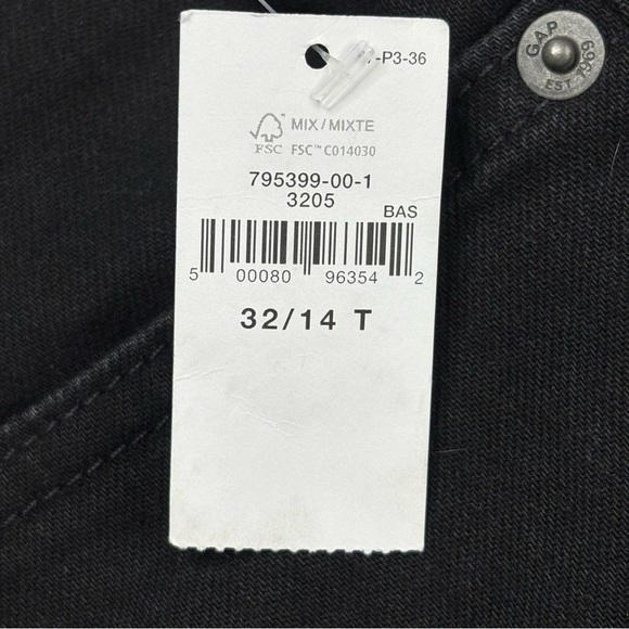 GAP Mid Rise Vintage Slim Stretch Jeans 32/14 Tall Black Rinse Raw Hem #795399 - Picture 15 of 15